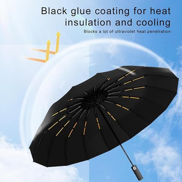 Automatisk foldbar parasol - Velegnet til både sol og regn - Sort