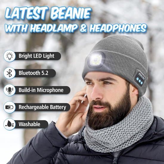 Bluetooth strikhue med lys - Unisex - Seks lysende Bluetooth-hue - Grå