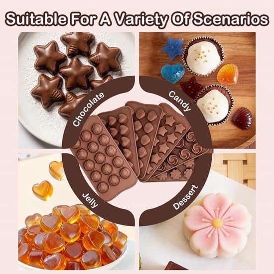 6-delt silikoneformssæt – Non-stick 3D slik-, chokolade-, fondant- og kagebageforme