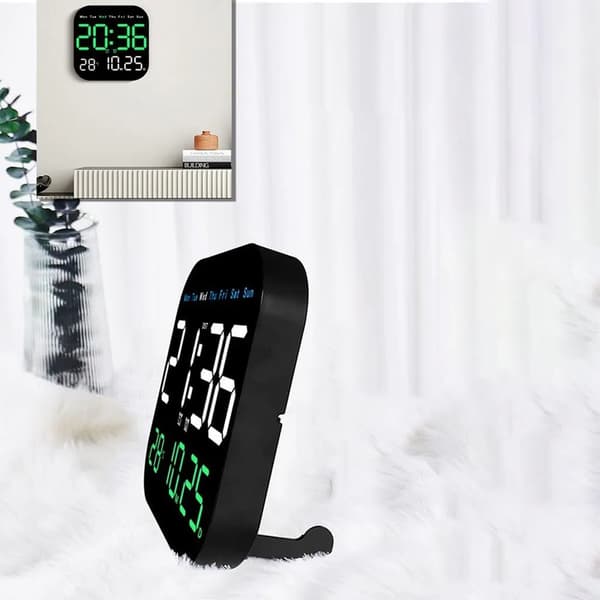 Multifunktionell LED-väggklocka, fjärrkontroll, timer, nedräkning, temperaturvisning, blå.