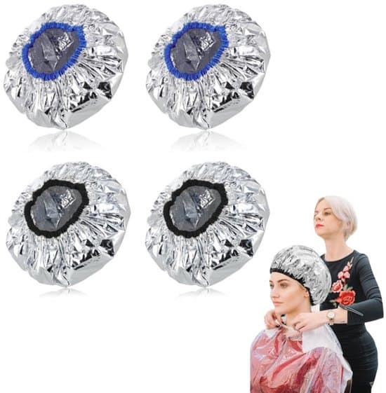 4 stk., dybdevirkende varmehætte, aluminium badehætte, håroliebehandling damphætte, damphætte, hårmaskehætte, sort og blå, 28 cm diameter