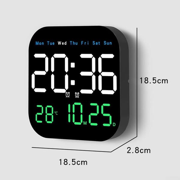 Multifunktionell LED-väggklocka, fjärrkontroll, timer, nedräkning, temperaturvisning, trefärgsdisplay