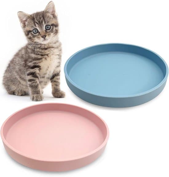 Silikonskålar för kattmat - grunda - 15 cm - 2-pack - blå och rosa
