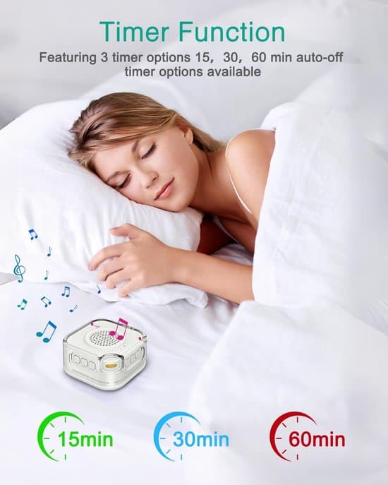 White noise machine with 28 sounds, noise detection, and portable Bluetooth
