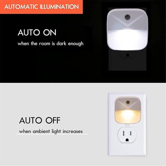 4-pack plug-in LED-nattlampor med rörelse- och dag/nattsensor (varmvit)