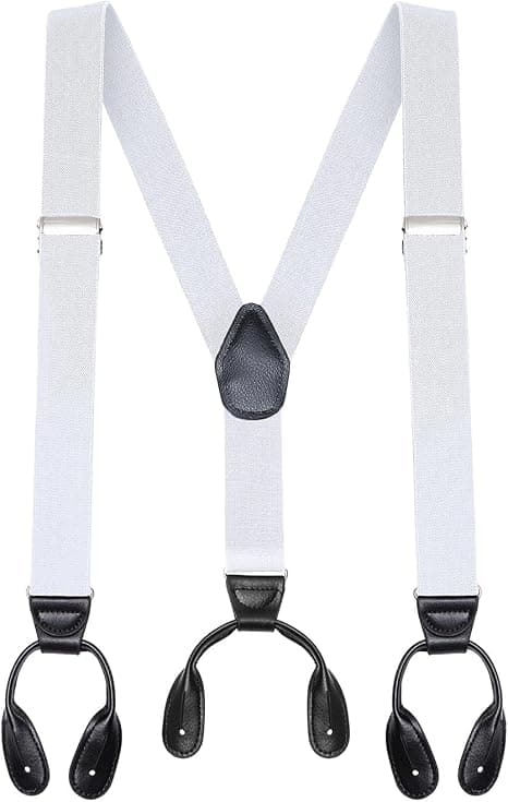 Herrars elastiska justerbara Y-formade ryggrem med knappar (vit)
