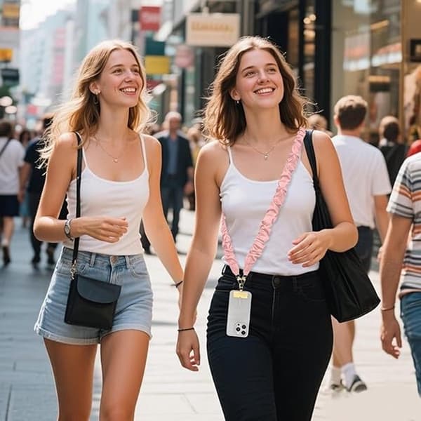 2-delad mobiltelefonrem med elastisk snodd och justerbar rem - Rosa