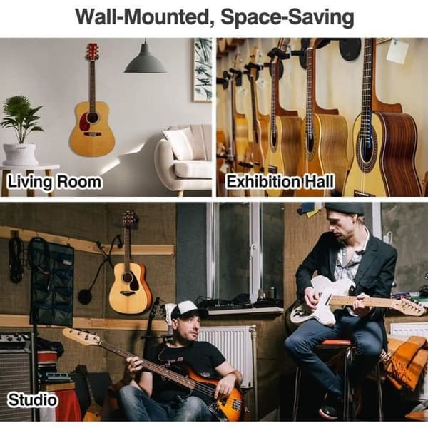 Gitarrväggfäste - Svart - 3-delat set - Kolstål - Halkfritt - Multifunktionellt