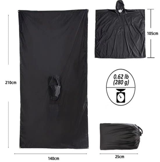 Voksen Regnponcho - Vandtæt - Multifunktionel Regnkappe - Stor Hætte - Hurtigtørrende - 100% Polyester