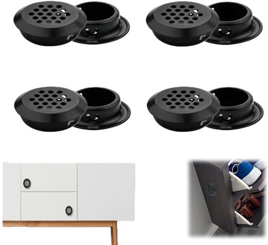 8 stk. ventilationsriste i rustfrit stål, runde ventilationsriste, sorte runde, ventilationsåbning med netlameller, 29 mm åbning, sort