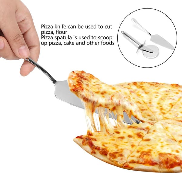 2-delt pizzakniv og spatelsæt i rustfrit stål