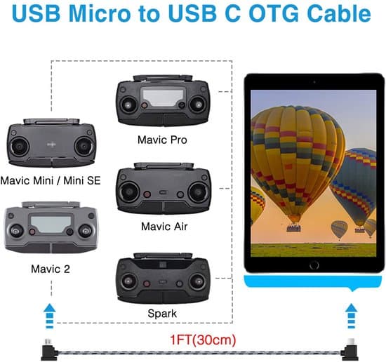30cm+1.5m (2-pak) Micro til USB-C aluminiumsdatakabel til iPhone 15 Pro, DJI Mavic Mini/SE, Air/Pro, Spark til tabletforbindelse.