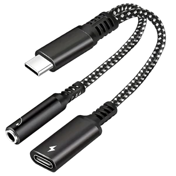 2-i-1 60W snabbladdande USB-C ljudadapter (svart)