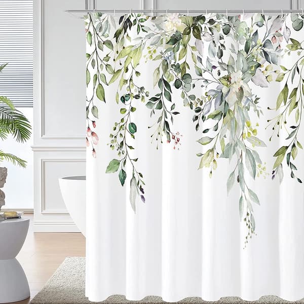 Grøn blomstret polyester badeforhæng, 180*180CM, vandtæt.