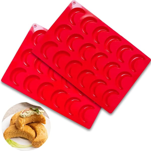 2-pack silikon halvmåne kakformar, vanilj halvmåne formar och bakplåtar