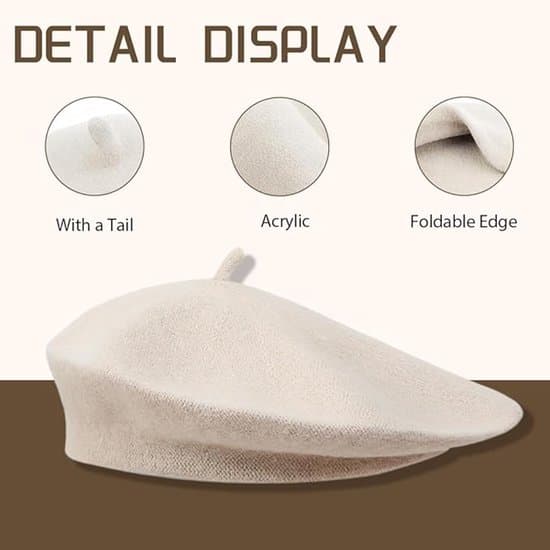 2-pack basker - Medium - 56-58 cm - Klassisk fransk basker - Dambasker - Klassisk konstnärsbasker - Vinterbasker - Beige, Kamel