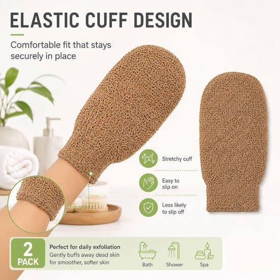 2-pak bambusfiber eksfolierende badehansker - beige/brun