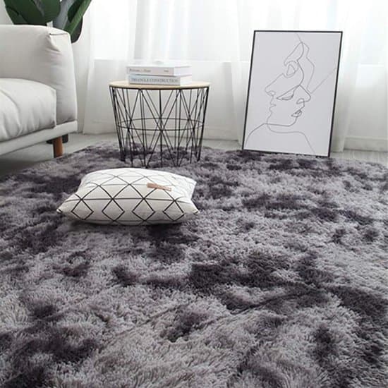 Fluffig rund sovrumsmatta, modern plyschmatta, grå, 100 cm diameter