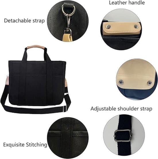 Off-White Multi-Compartment Canvas Commuter Tote Bag, 30x16x24 cm
