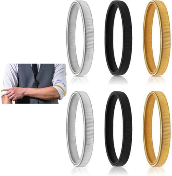 6-delt unisex elastisk metalarmærmesæt - sølv, guld, sort