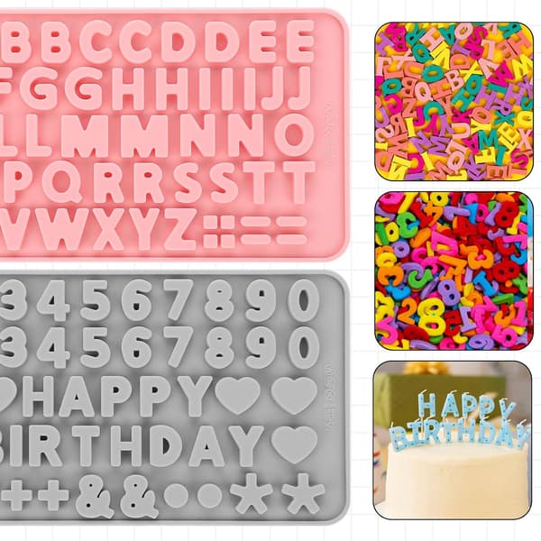 2-delt silikone bogstav- og talchokoladeform, Happy Birthday kagebageform