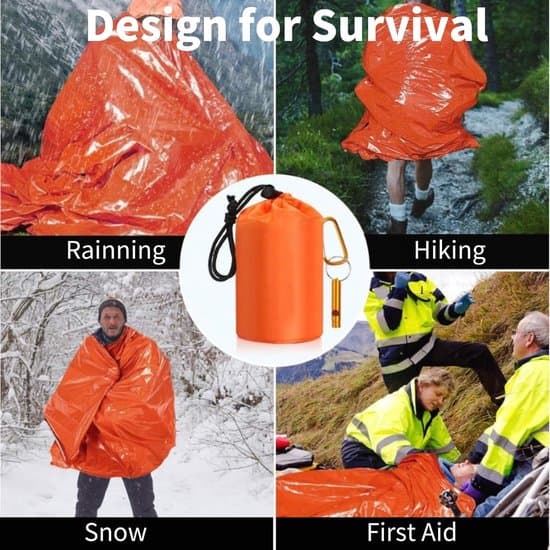 3 delar nödsurvivaltält och sovsäcksset med visselpipa