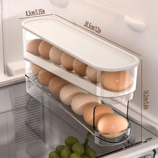 Kylskåpsäggställ, rullande dispenser rymmer 12 stora ägg, PTE-material