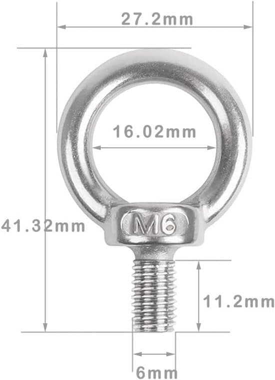 M6 Øjebolt Sæt med 10 Styk - Rustfrit Stål, til Installation og Ophængning