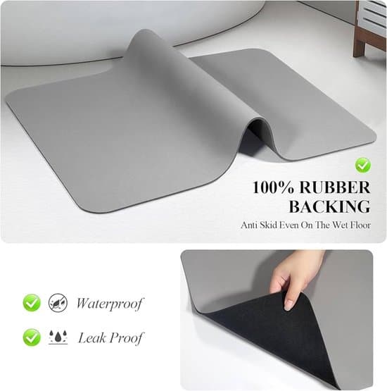 Superabsorberende bademåtte - skridsikker og hurtigtørrende - grå - kiselgurmateriale - 43x80 cm