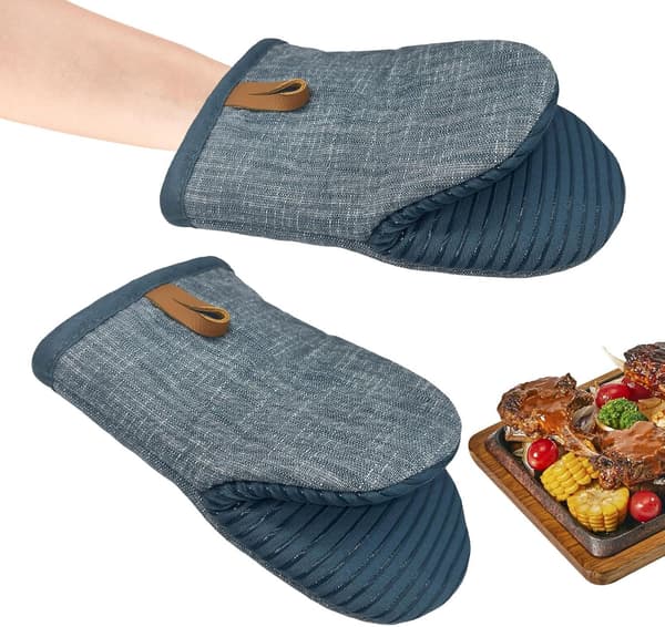 Mini värmebeständiga handskar Halkfri silikonfoder 2-pack Kök Blå