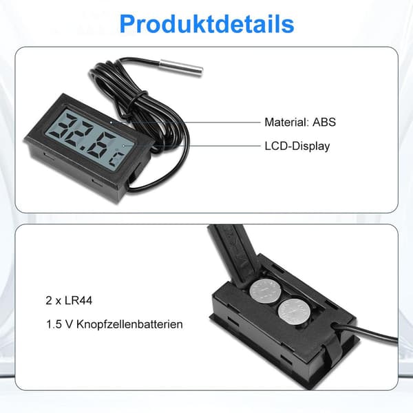 6-pak Mini LCD Digitale Temperaturmålere med Prober (-50°C til +110°C)