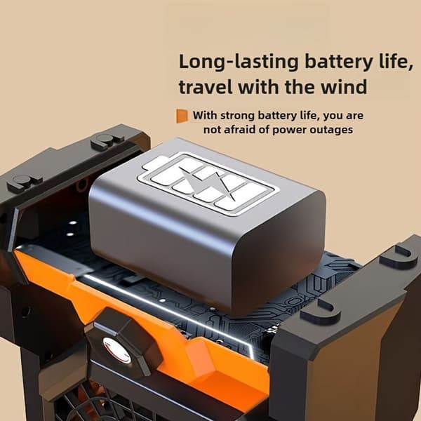 Bærbar campingventilator - LED-lysstribe - USB genopladelig - 7800mAh batteri