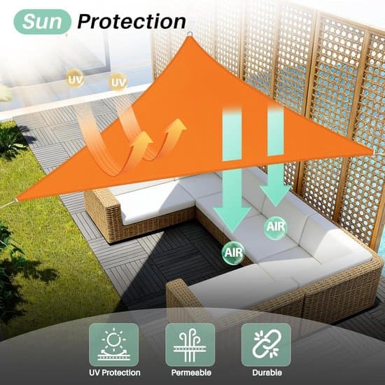 Orange 3x3x3 meter vattentät och UV-beständig triangulär solsegel