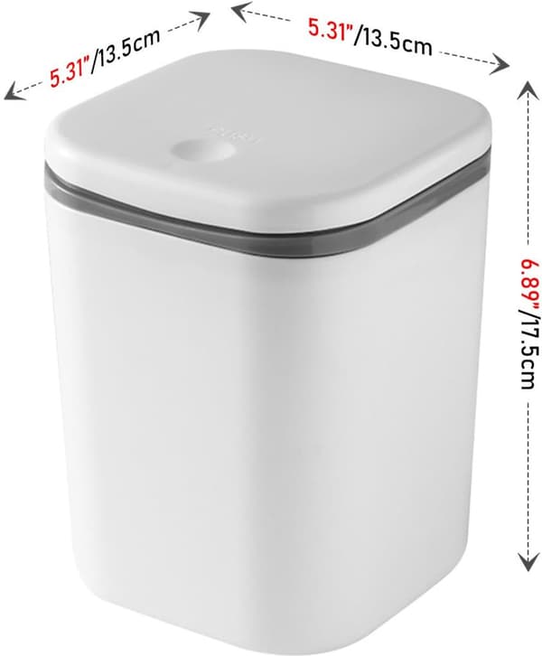 Mini papperskorg med tryckknappslock - 1 liter - Vit