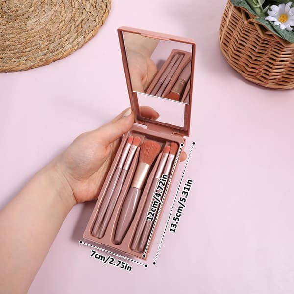 Makeupbørstesæt i spejlstil - pink