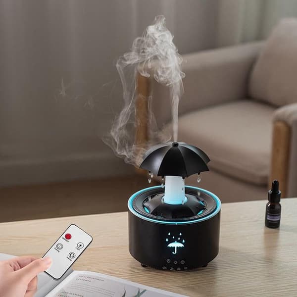 Sort 350 ml Bluetooth Aroma Diffuser – 4 Naturlige Lydeffekter, Flammeeffekt, Luftfugter