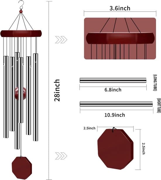 63. Udendørs mindevindklokke, dyb tone tilpasset, 6 lydrør til have/terrasse.
