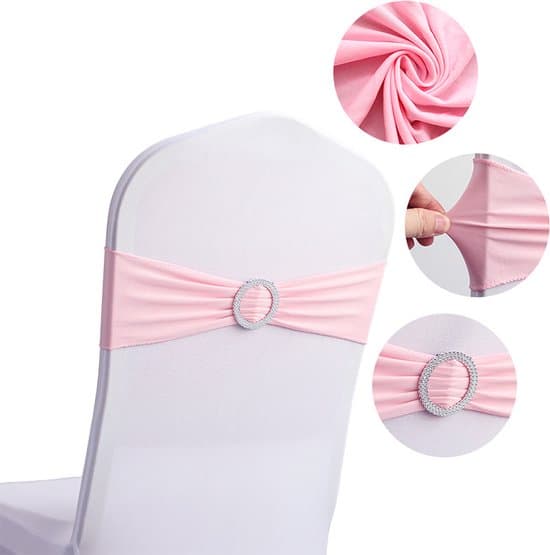 10-pack blåa elastiska stolsöverdrag med dekorativa rosetter och spännen