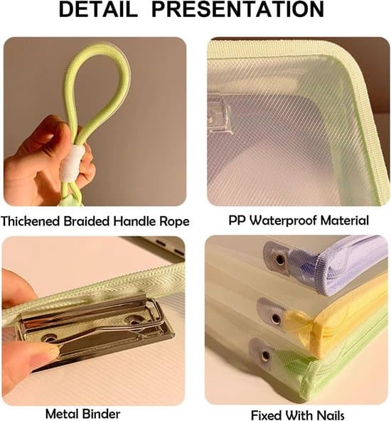 4-pack transparenta vattentäta A4-dokumentmappar med dragkedjor