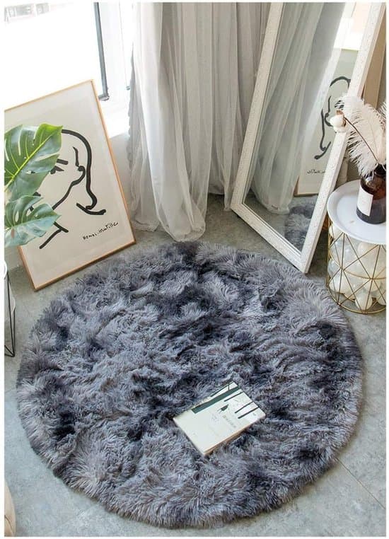 Fluffig rund sovrumsmatta, modern plyschmatta, grå, 100 cm diameter
