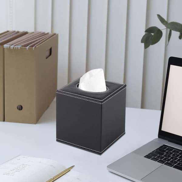 Faux læder rektangulær tissueboks (sort, 13,5x13,5x14,7cm)