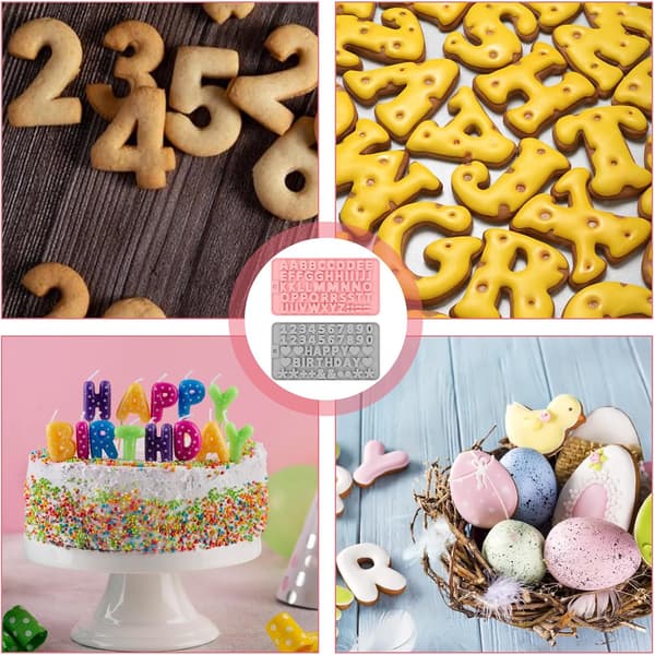 2-delt silikone bogstav- og talchokoladeform, Happy Birthday kagebageform
