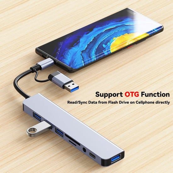 USB-C-hubb - 8-i-1 USB-splitter - Silver