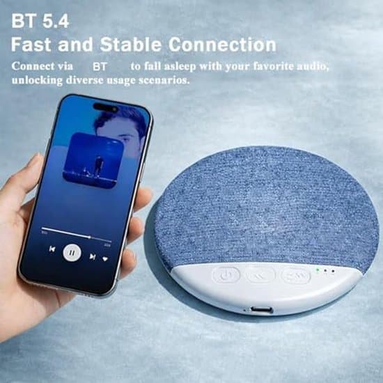 Platt Bluetooth-högtalare under kudden med vitt brusmaskin och timer (blå)