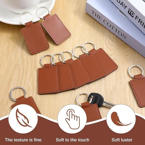 Nyckelring -PU-läder -Nyckelbricka -Tom -Graverbar -DIY -Rektangulär -Present -10 stycken -Brun