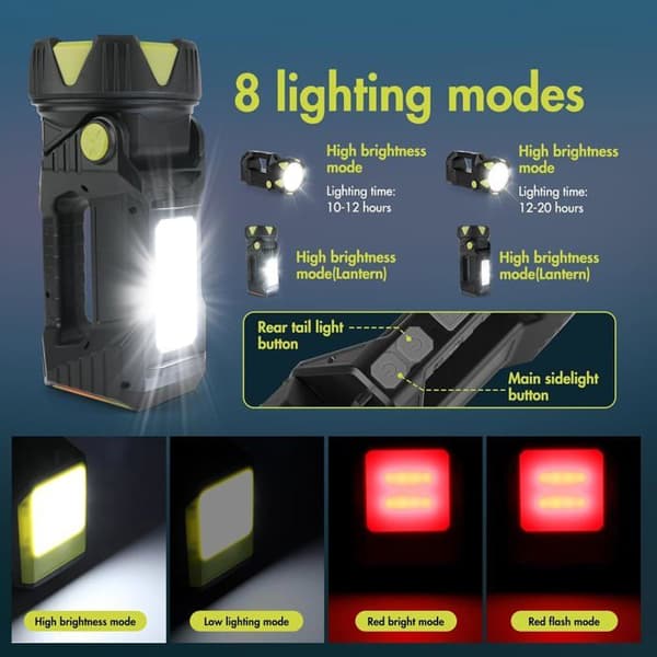 Taskulamppu - Ladattava - Erittäin kirkas LED - USB-virtapankki - 8 tilaa