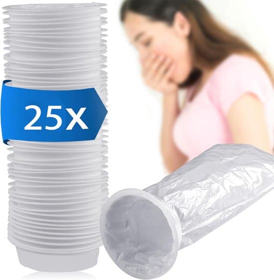 25-pack 1L bärbara kräk-/spypåsar - med ringar