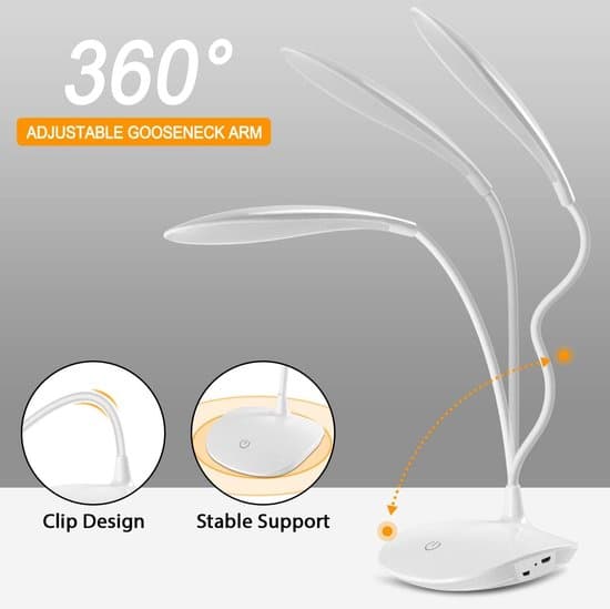 LED-skrivbordslampa, dimbar, USB-driven, ögonskydd