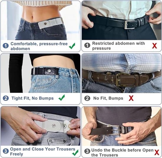4-delat sidobälte utan spänne, unisex elastiskt bälte, justerbart spänne - fritt stretchbälte för kvinnor och män, osynligt sidobälte elastiskt spänne