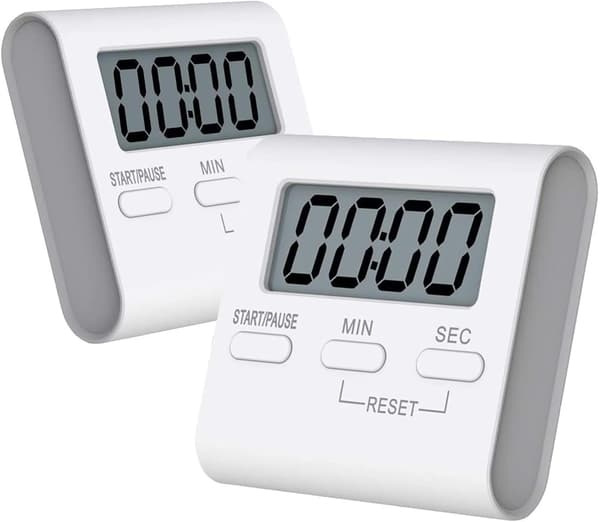 2-pack digitala miniköksnedräkningstimer med magnetisk baksida (vit).